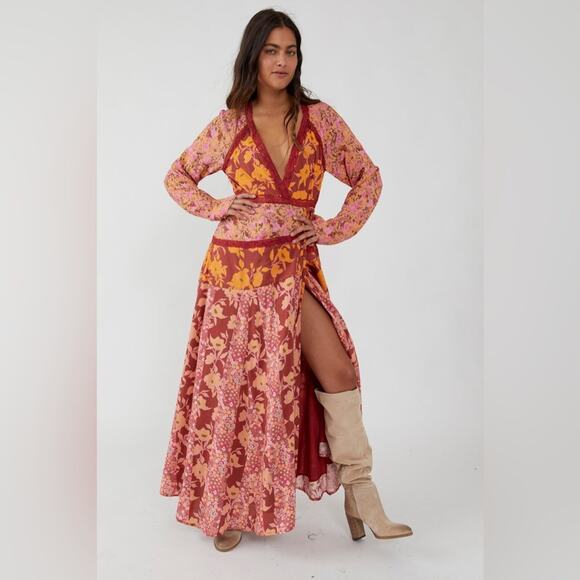 Free People Tilda Wrap Dress Maxi Medium Cottagecore Prairie Dress - Picture 2 of 13